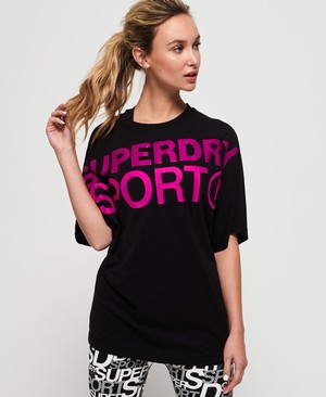 Superdry Active Loose Boyfriend Női Pólók Fekete | FAKVH5620